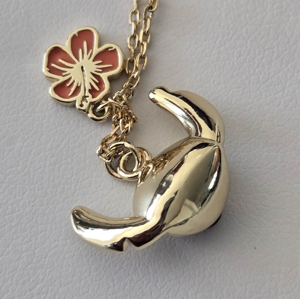 Stitch Gold-Tone Necklace with Hibiscus Flower & Crystal Accents - Picture 6 of 11